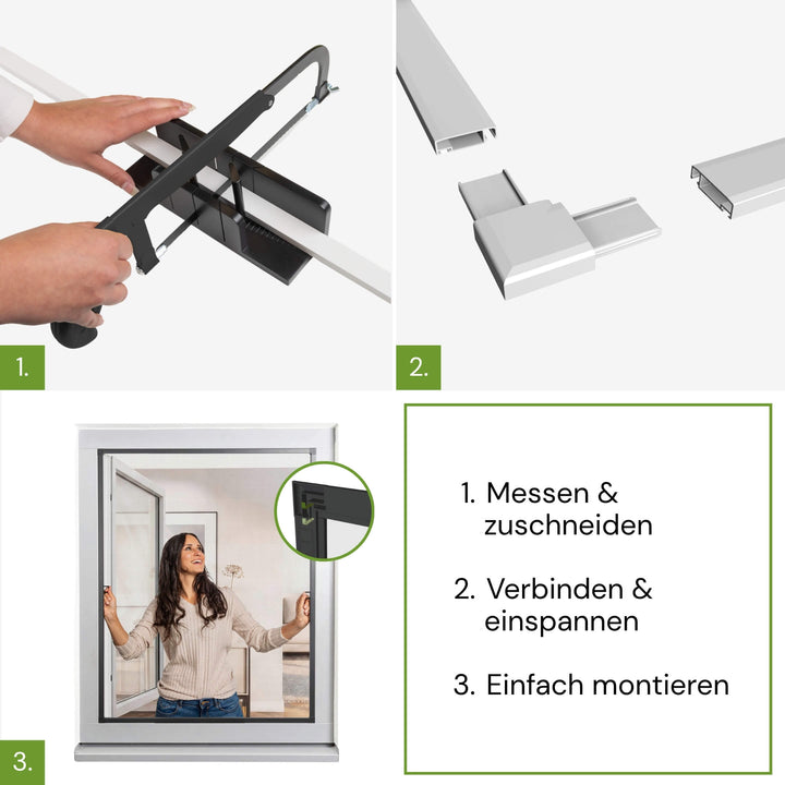 Montage des Teleskop Fliegengitterfensters in drei Schritten
