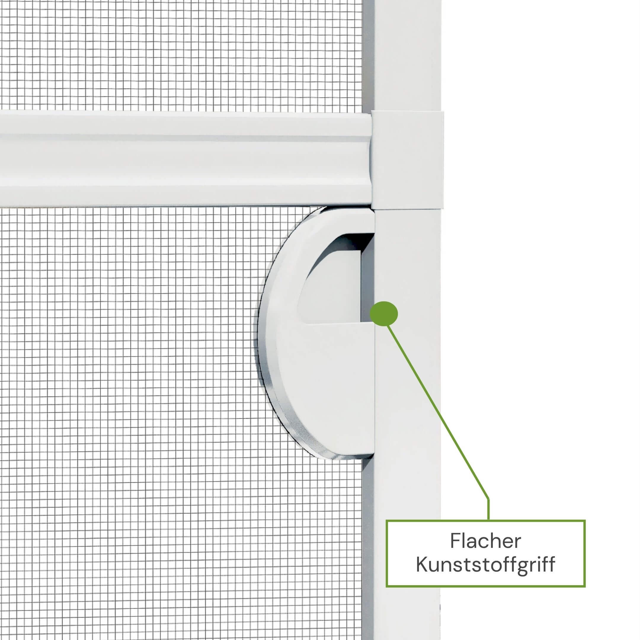Flacher Kunststoffgriff für komfortable Bedienung der Schiebetür