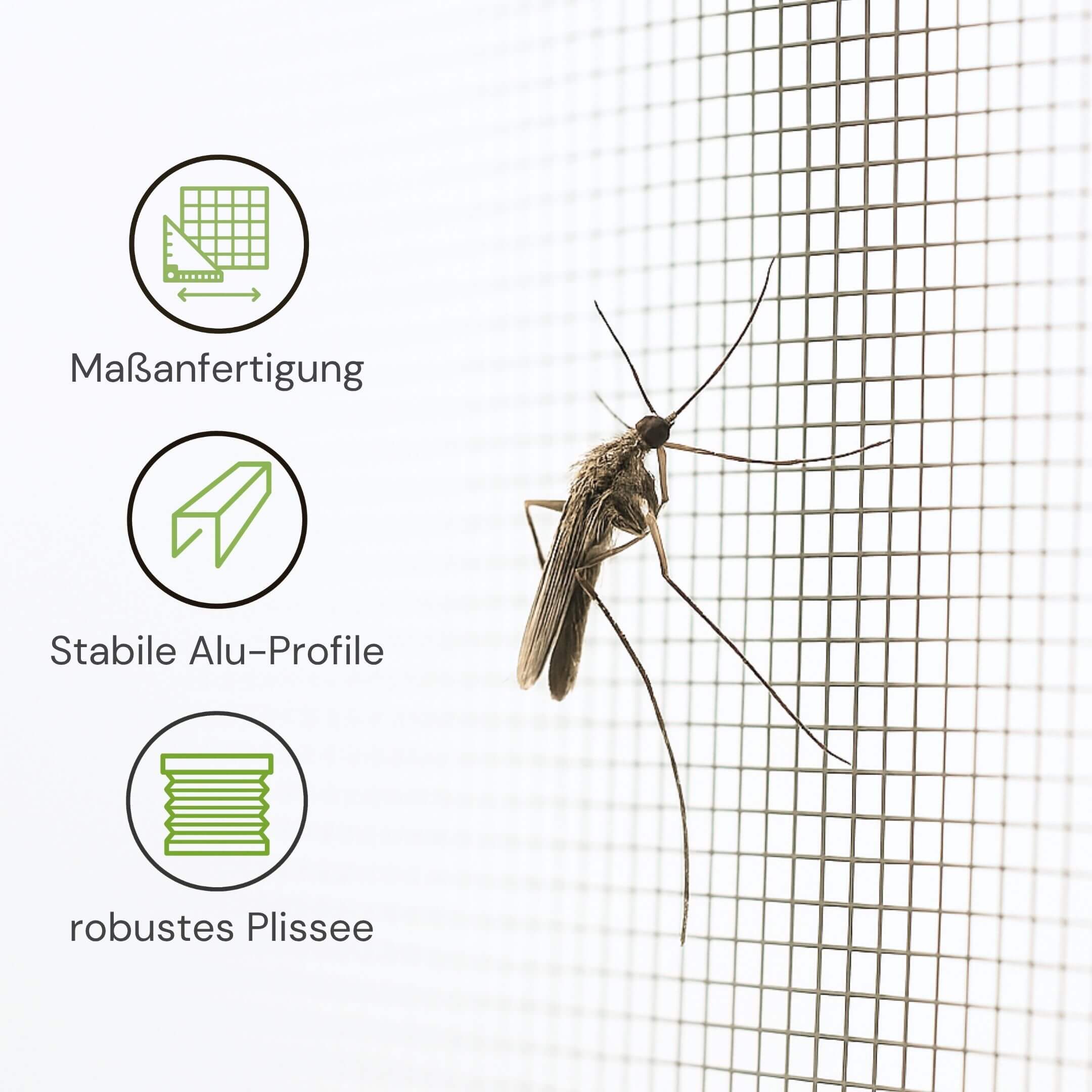 Maßgefertigte Fliegengitter Plisseetür mit Aluminiumprofilen und robustem Plissee