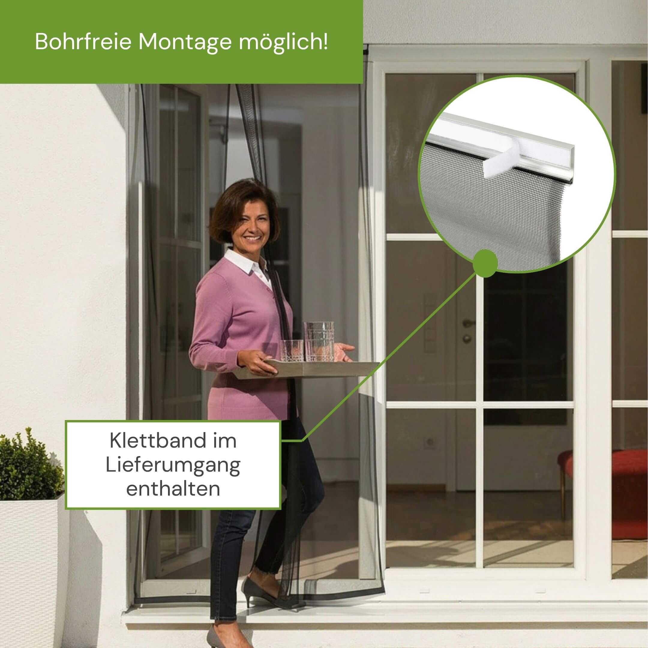 Bohrfreie Montage des Fliegengitter Türvorhangs mit Klettband