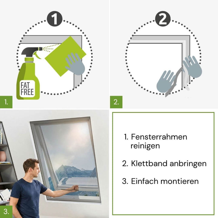 Montage des Fliegengitters für Dachfenster in drei Schritten