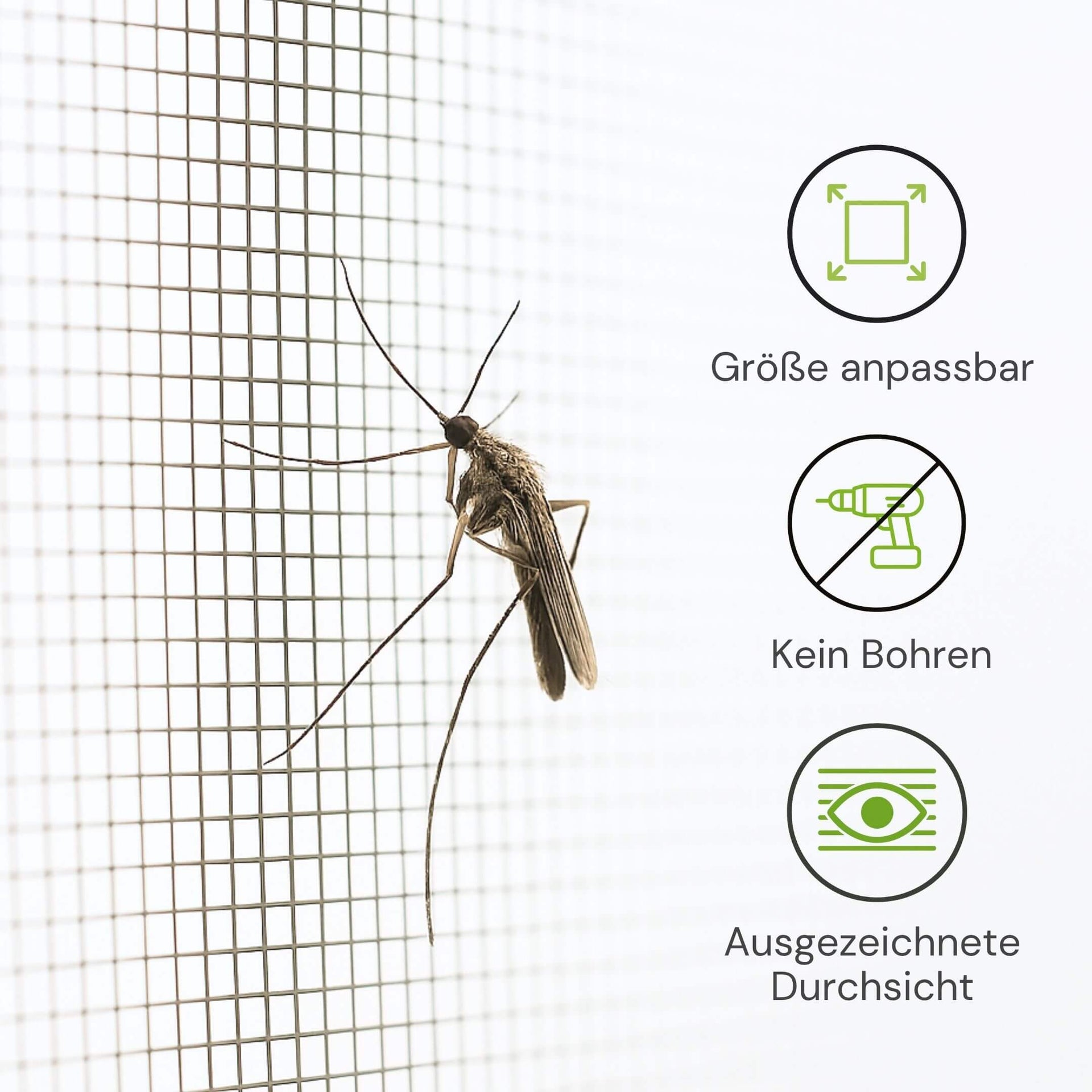 Größenanpassbares Fliegengitter für Fenster ohne Bohren mit hoher Durchsicht