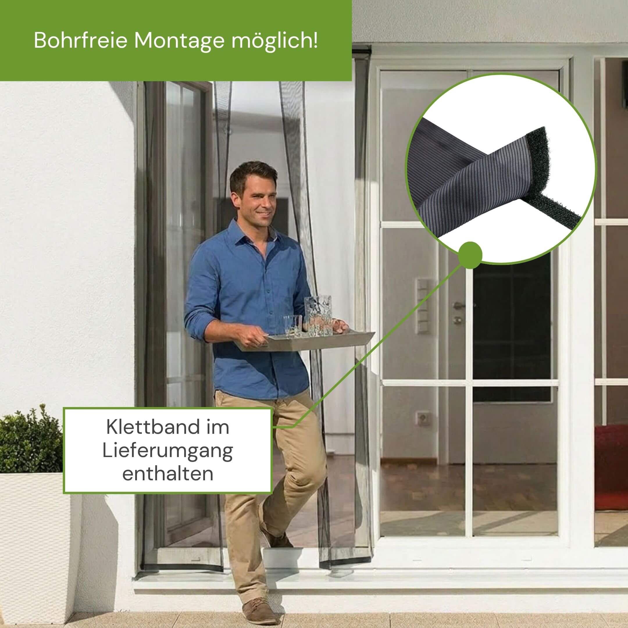 Bohrfreie Montage des Fliegengitter Türvorhangs mit Klettband