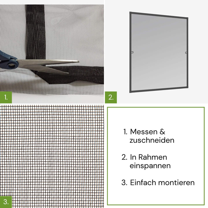 Montage des Fiberglas Fliegengittergewebes in drei Schritten