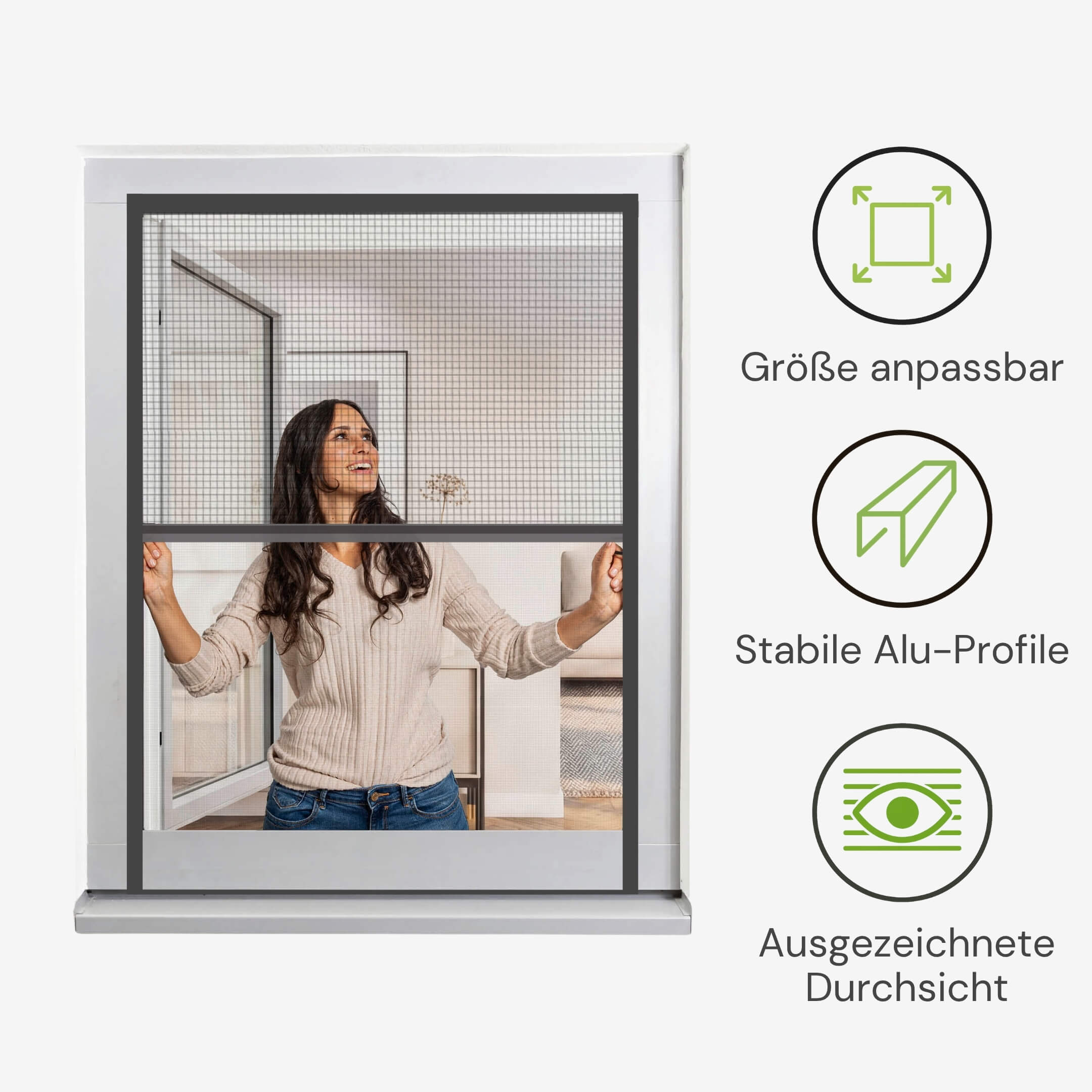 Größenanpassbares Fliegengitter Rollo mit Aluminiumprofilen und hoher Durchsicht