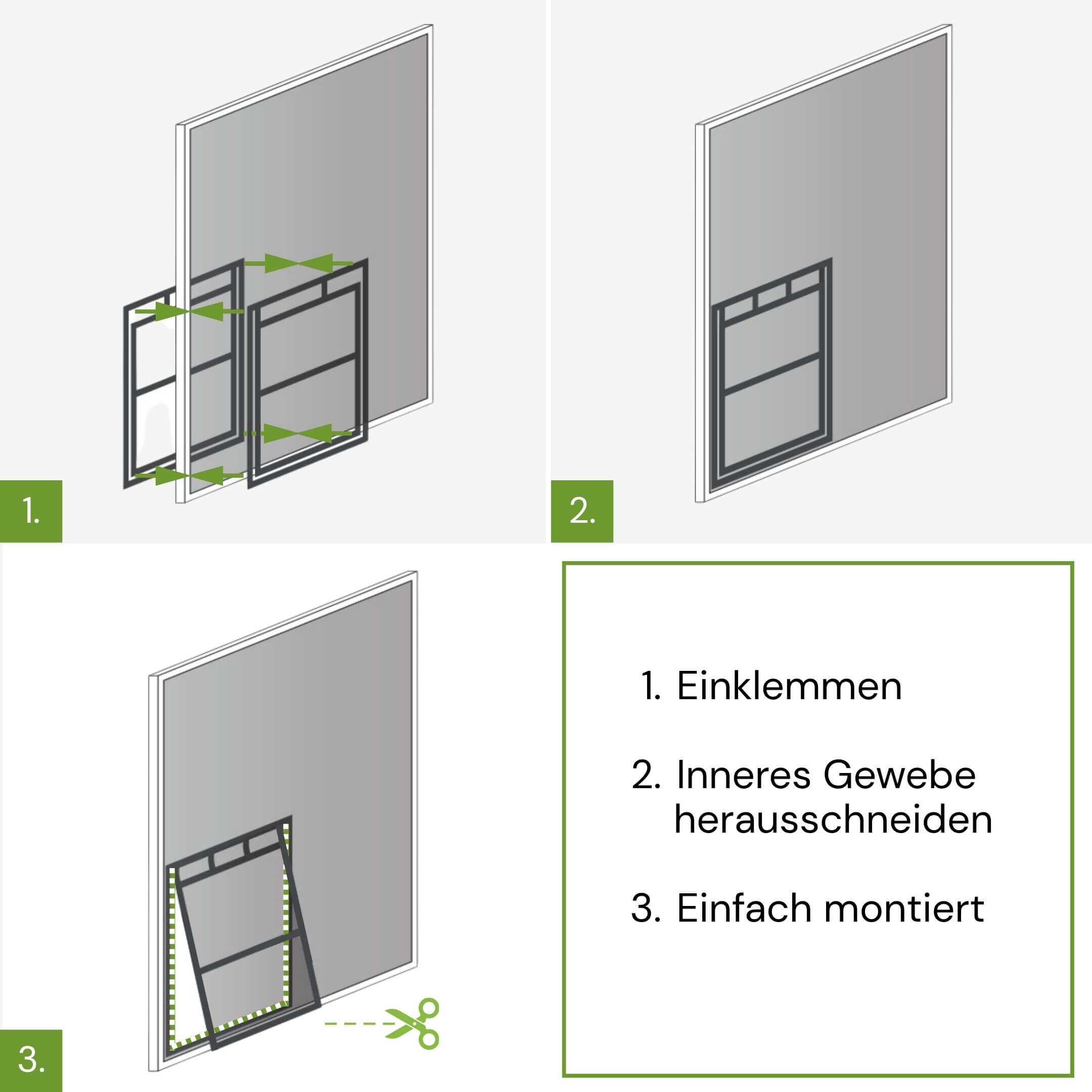 Montage der Katzenklappe für Fliegengittertüren in drei Schritten