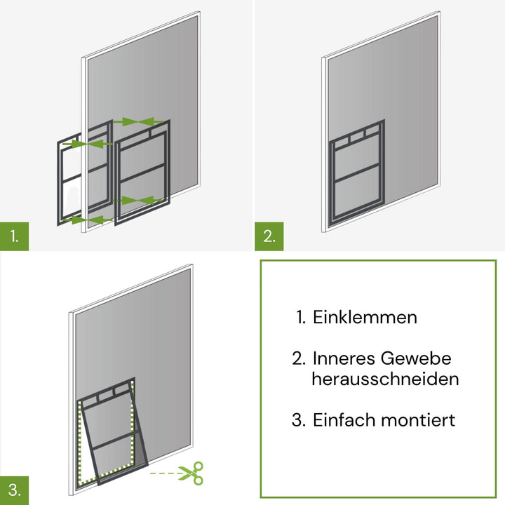 Montage der Katzenklappe für Fliegengittertüren in drei Schritten