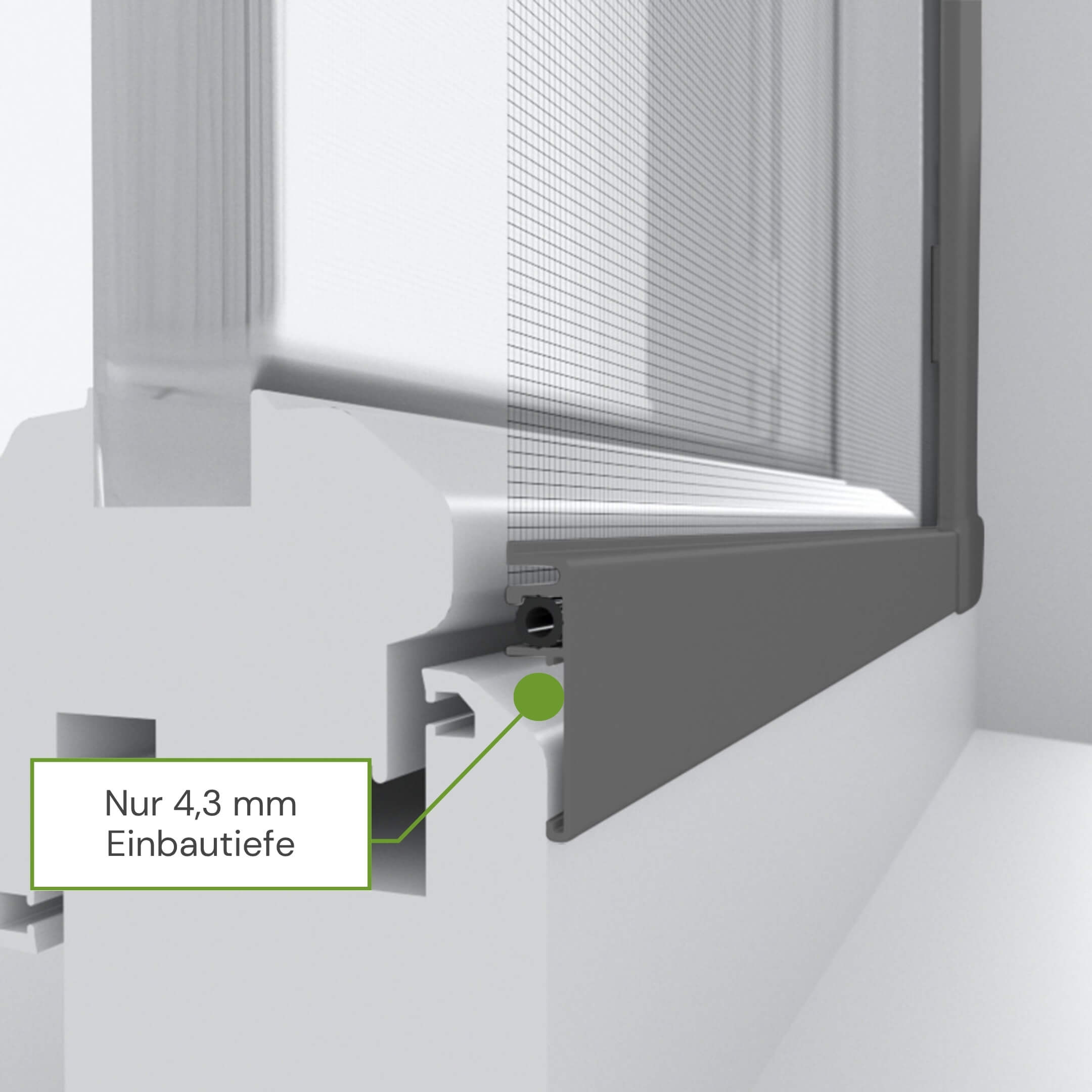 Fliegengitterfenster mit geringer Einbautiefe von nur 4,3 Millimetern