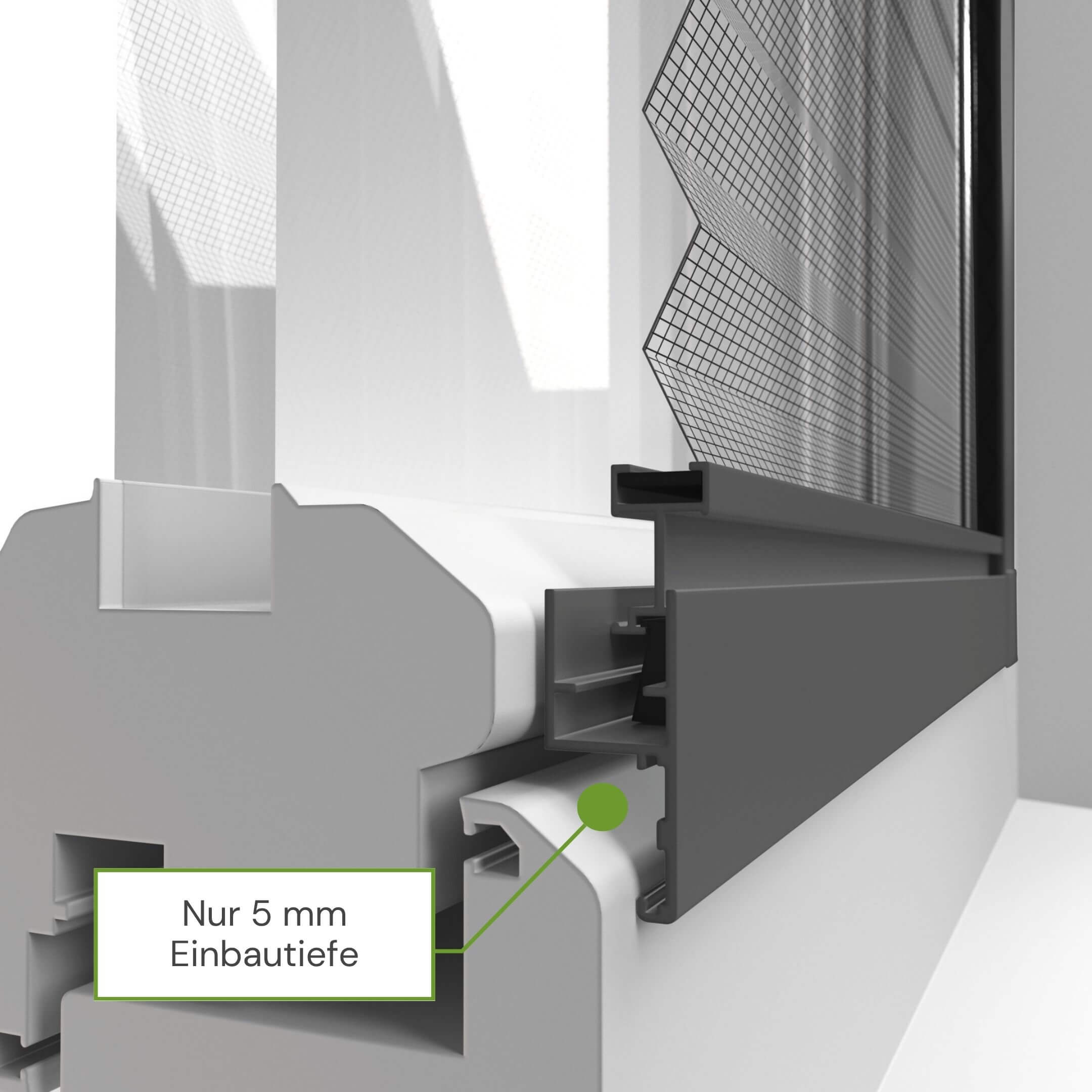 Fliegengitterfenster mit geringer Einbautiefe von nur 5 Millimetern