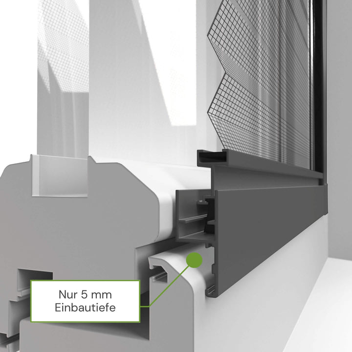 Fliegengitterfenster mit geringer Einbautiefe von nur 5 Millimetern