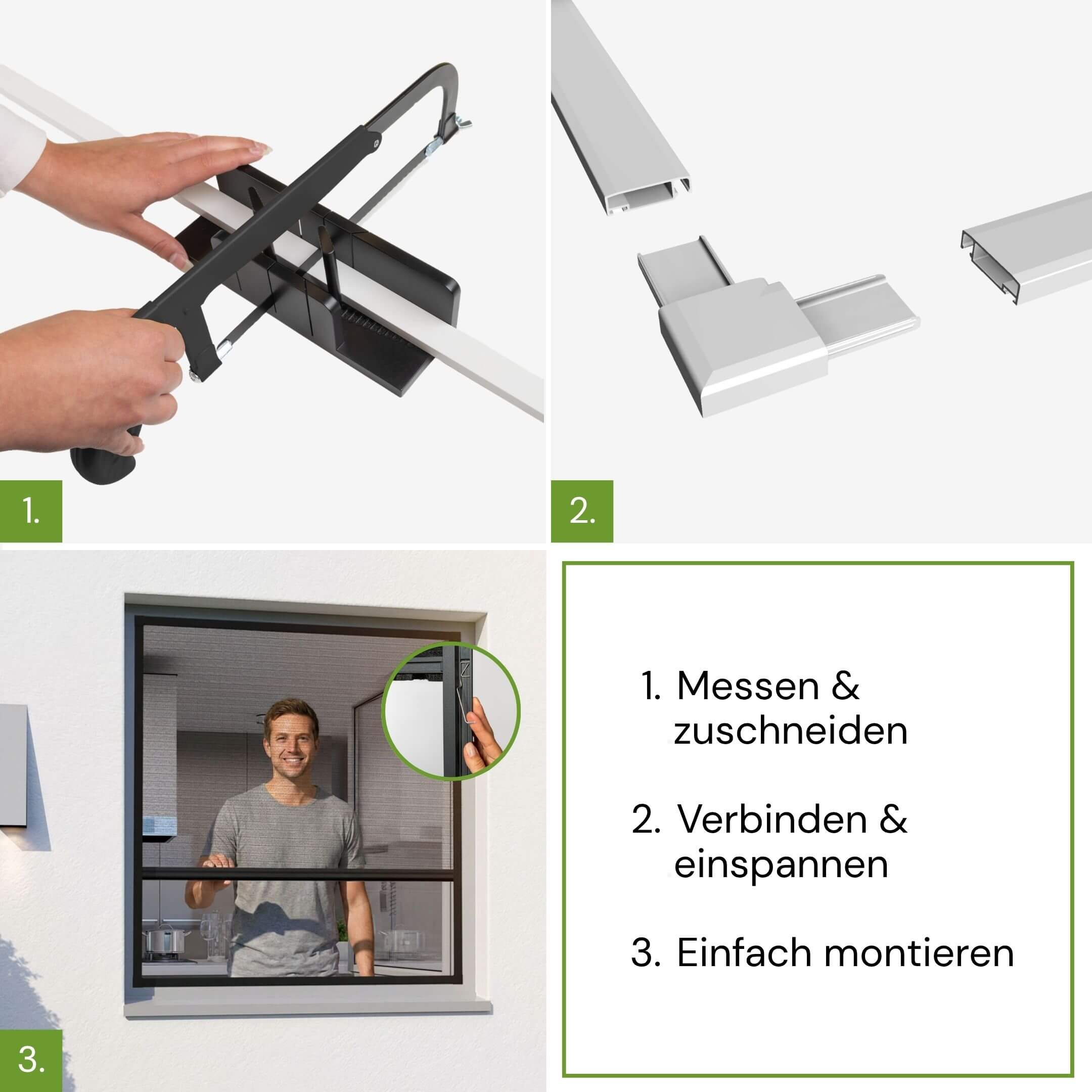 Montage des Plissee Fliegengitterfensters in drei Schritten