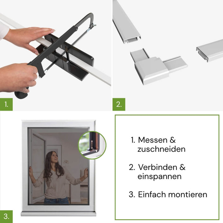 Montage des SUN Fliegengitterfensters in drei Schritten
