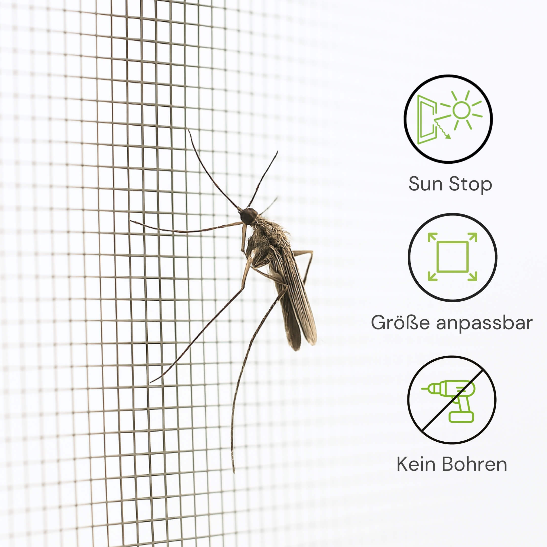 Fliegengitterfenster mit Sonnenschutz, anpassbarer Größe und ohne Bohren