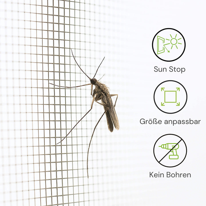 Fliegengitterfenster mit Sonnenschutz, anpassbarer Größe und ohne Bohren