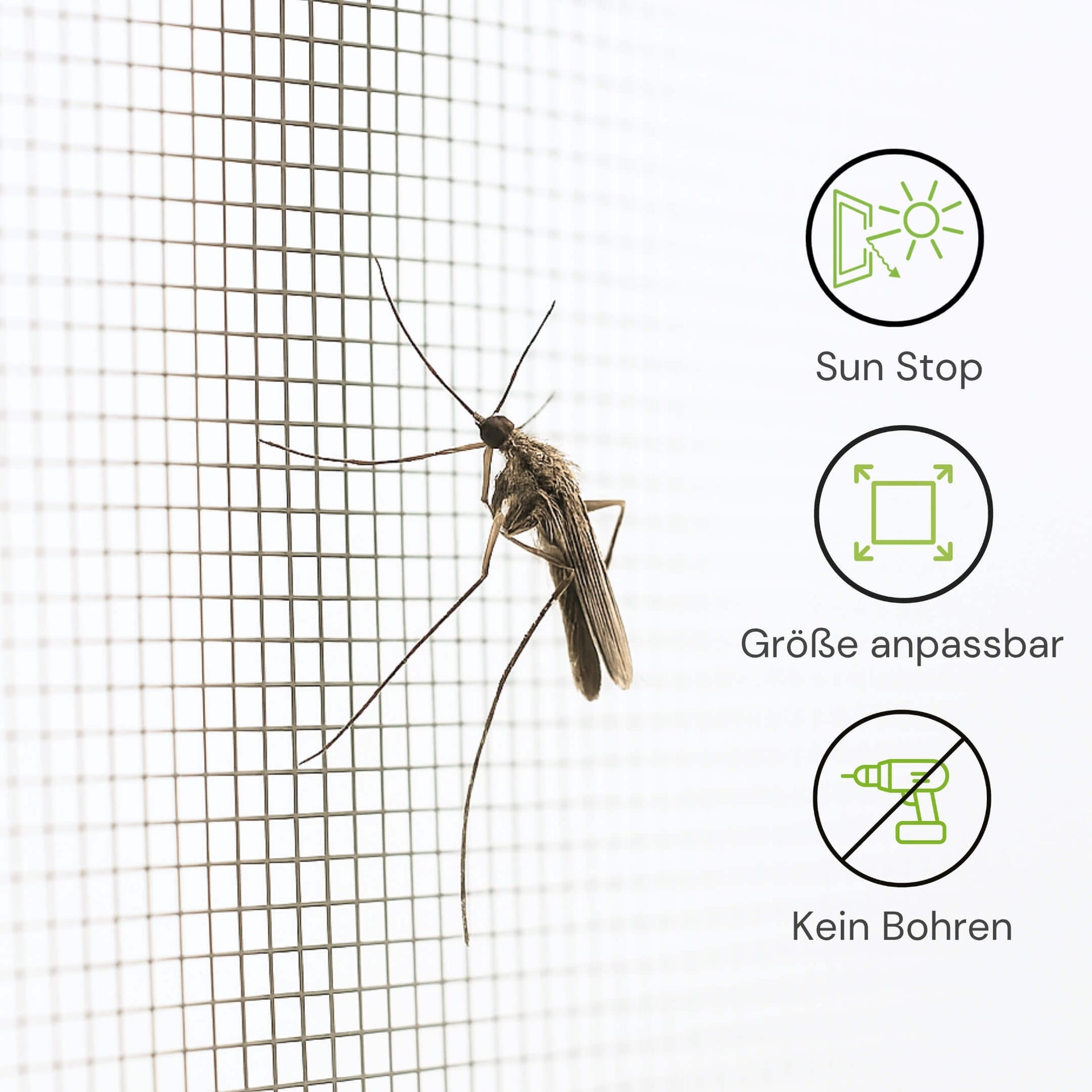 Fliegengitterfenster mit Sonnenschutz, anpassbarer Größe und ohne Bohren