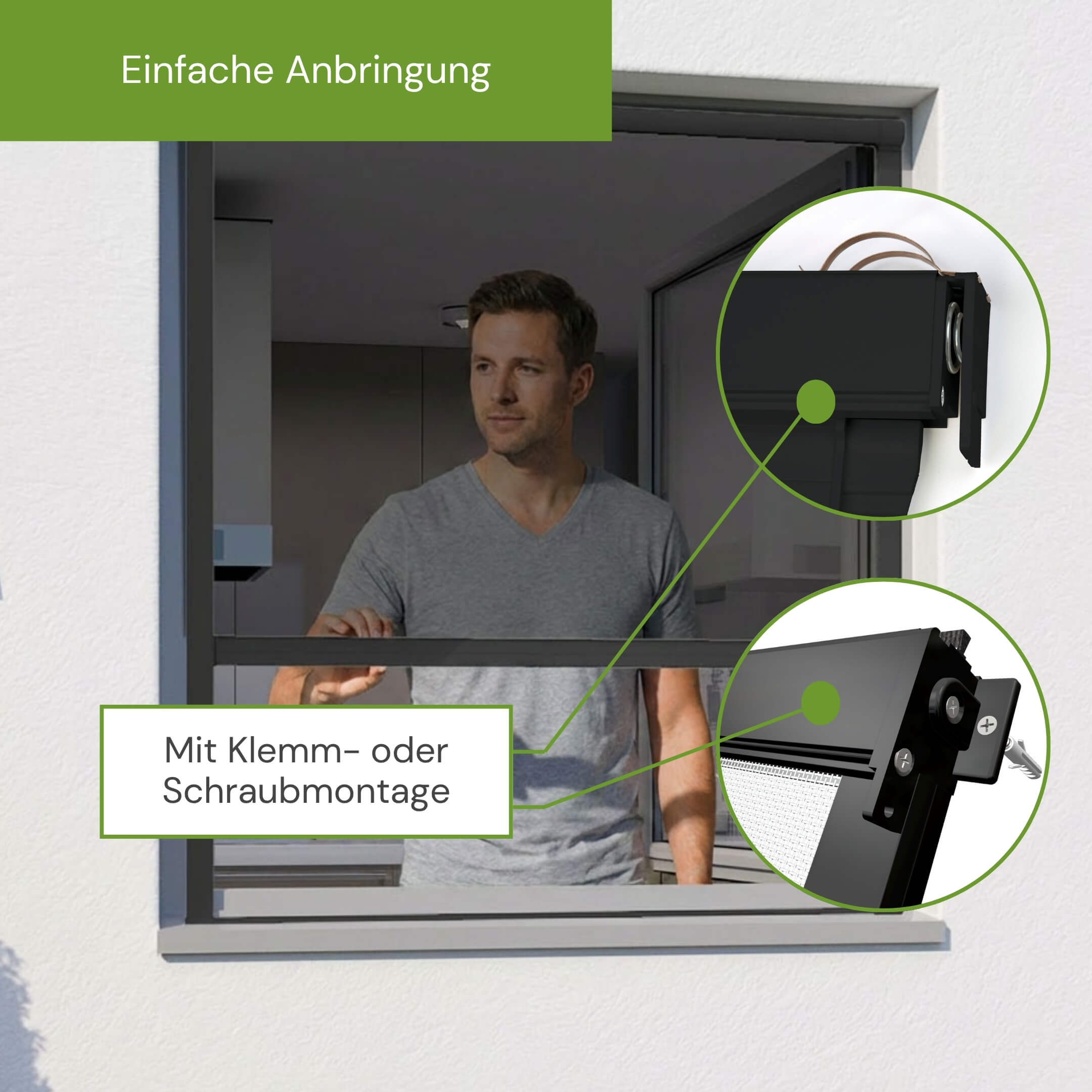 Einfache Anbringung des Fliegengitter Rollo durch Klemm- oder Schraubmontage