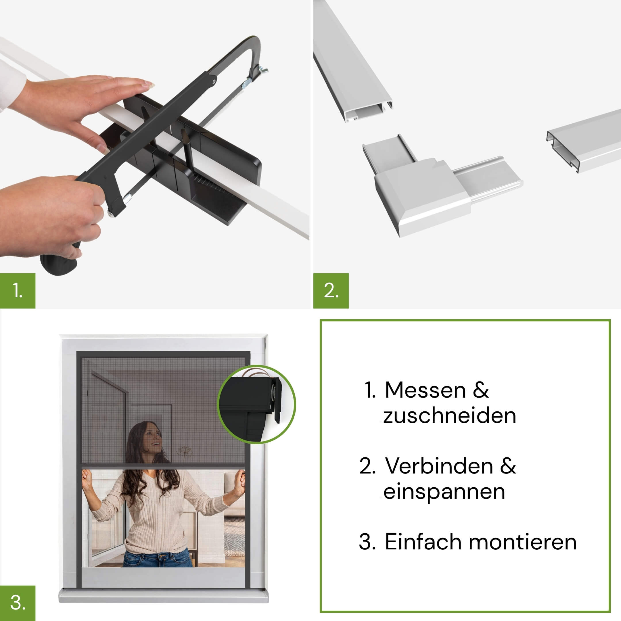 Montage des SUN 2in1 Fliegengitter Rollos in drei Schritten