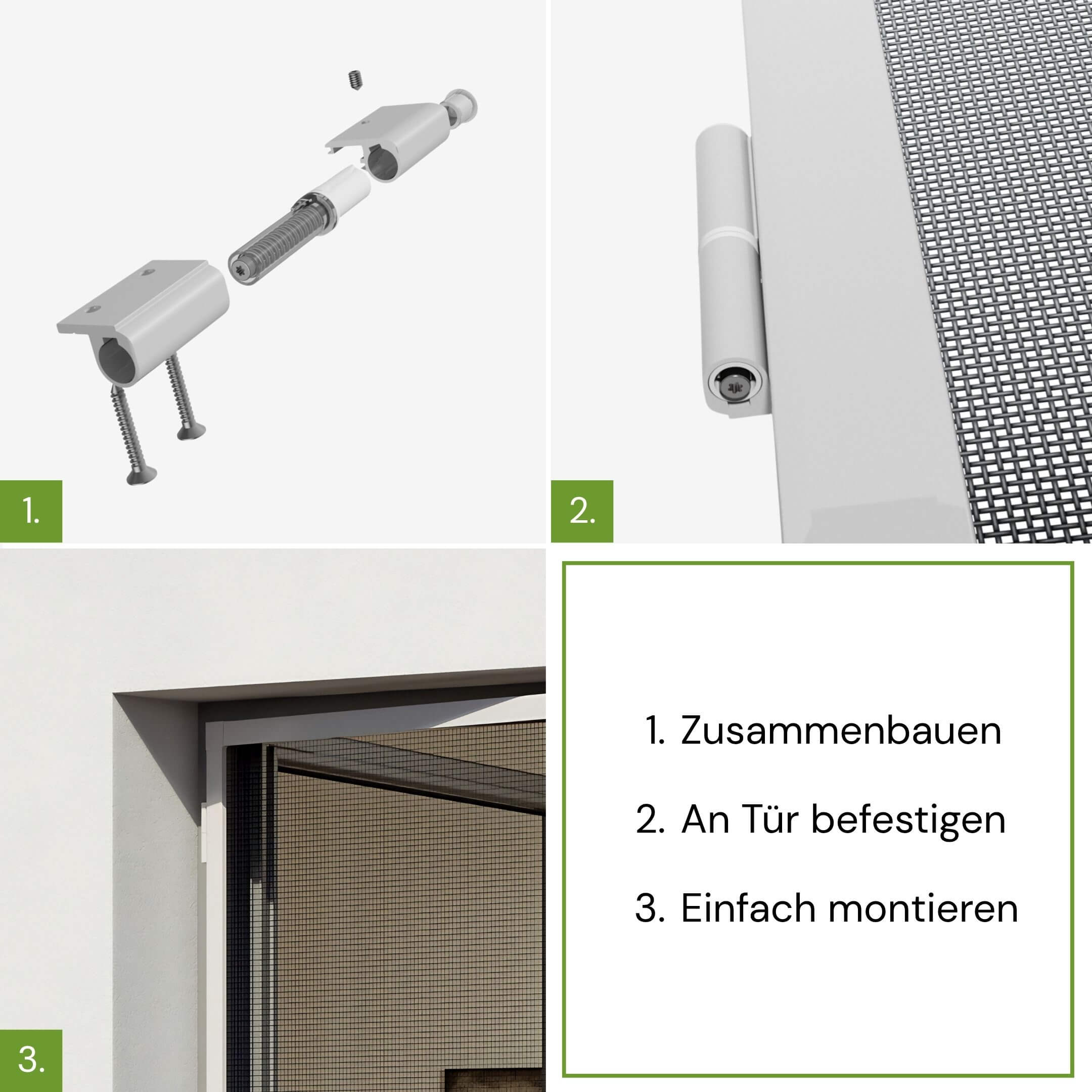 Montage der selbstschließenden Aluscharniere in drei Schritten