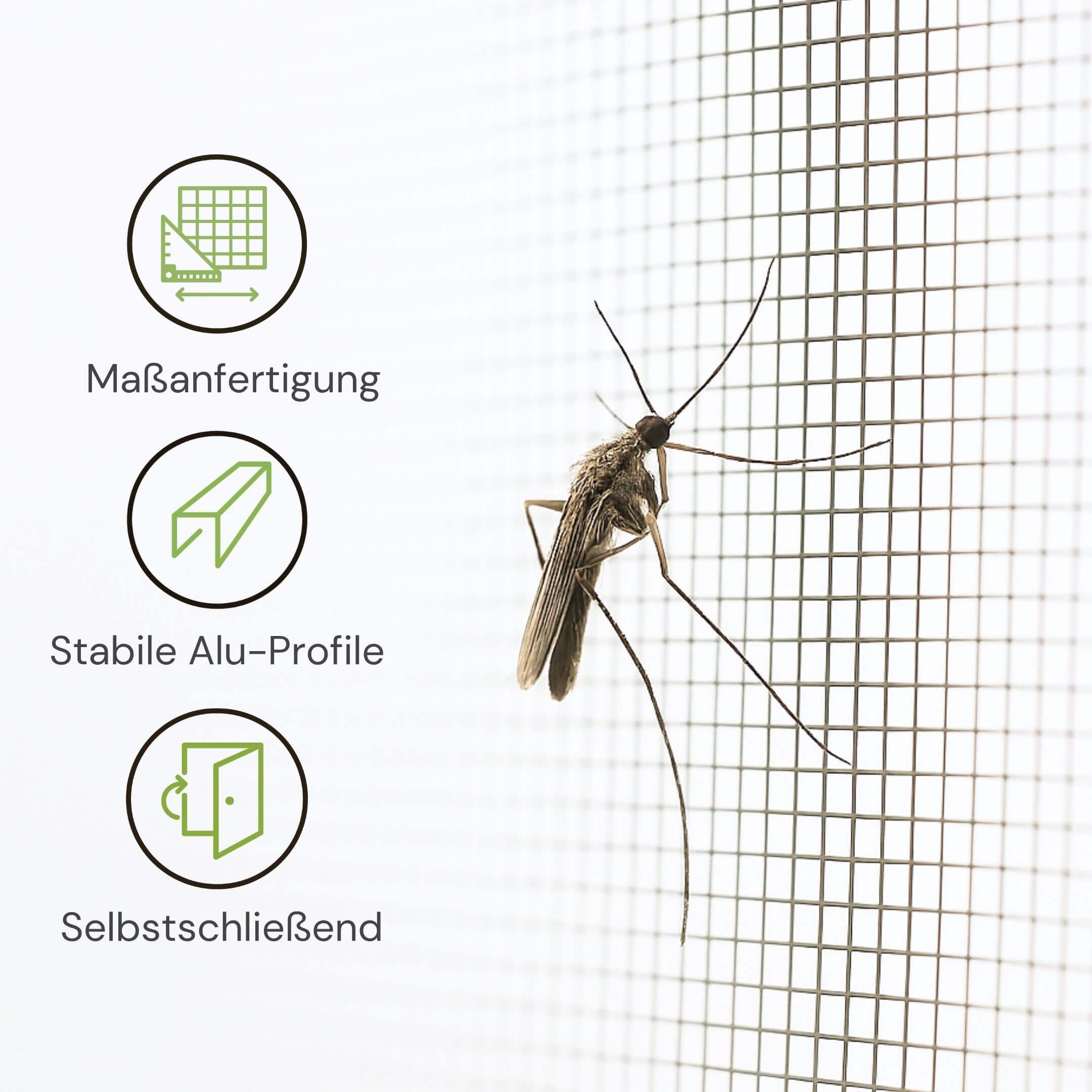 Maßgefertigte Fliegengittertür mit Aluminiumprofilen und Selbstschließung