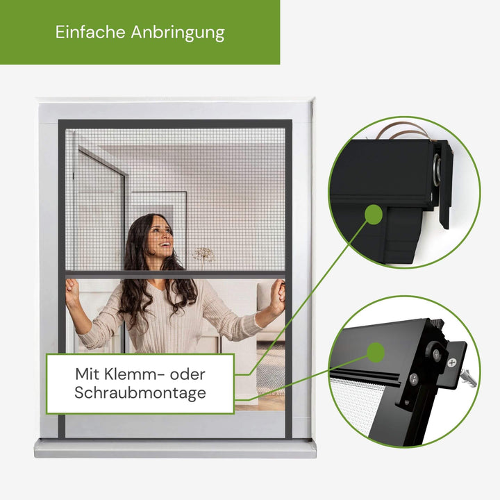 Einfache Anbringung des Fliegengitterrollo mit praktischer Klemm- oder Schraubmontage