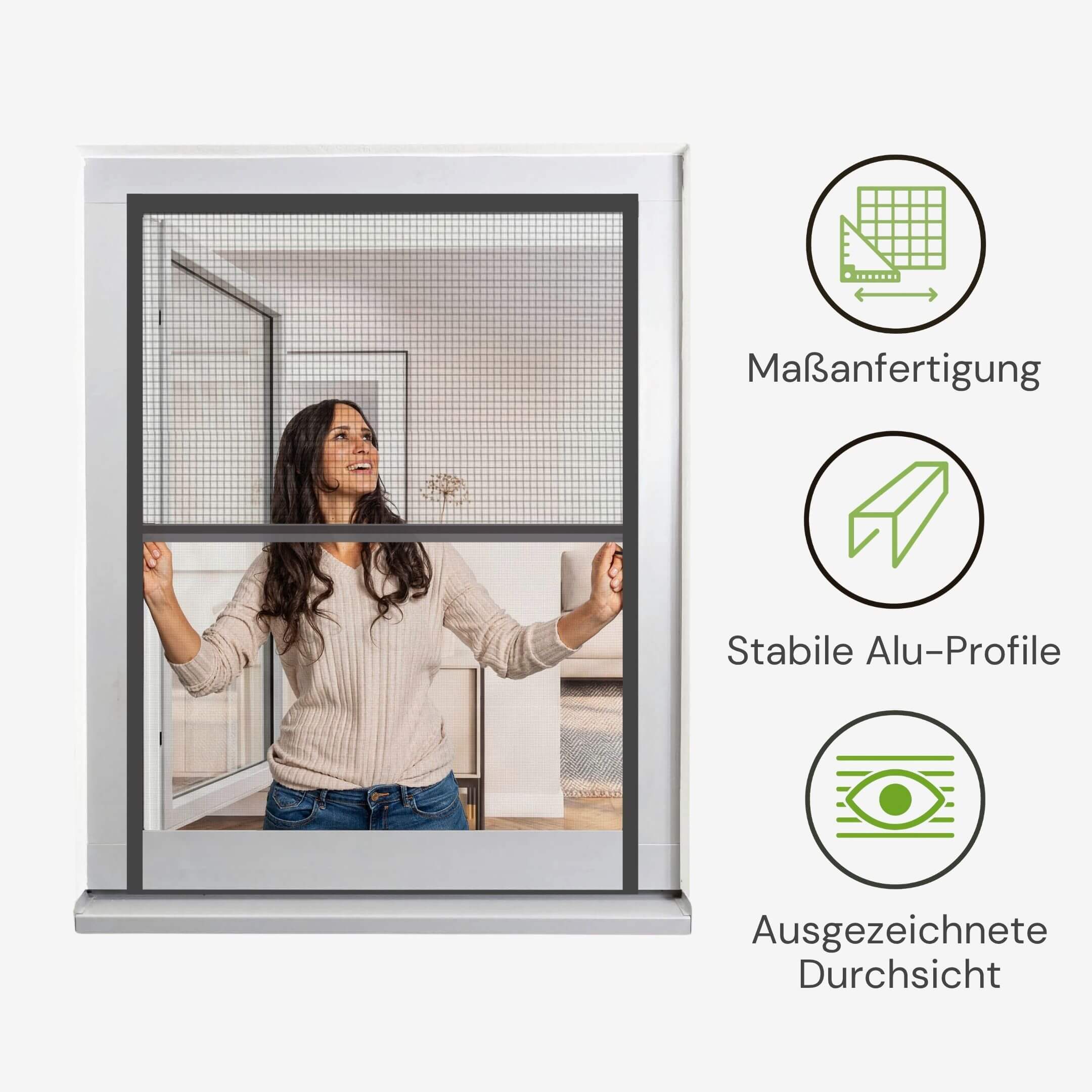 Maßgefertigtes Fliegengitterrollo mit Aluminiumprofilen und hoher Durchsicht