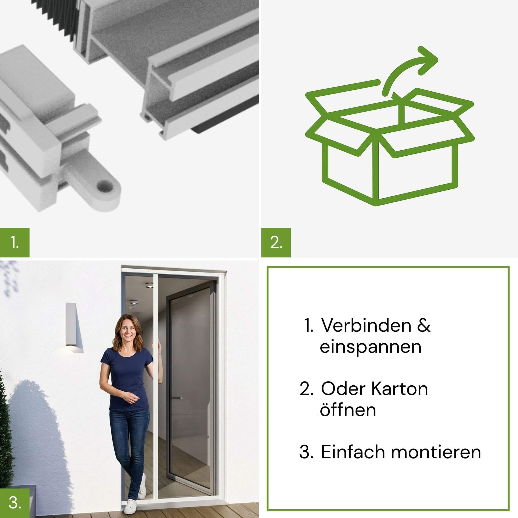 Montage des Fliegengitter Türrollos in drei Schritten