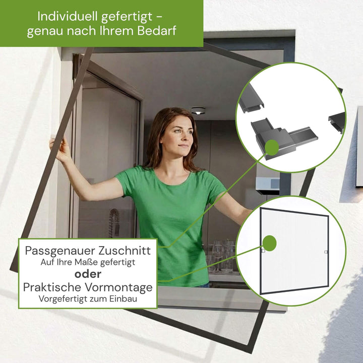 Fliegengitter Fenster Spannrahmen nach Maß mit passgenauem Zuschnitt oder praktischer Vormontage